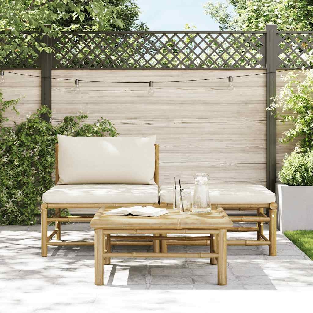 Outdoor Sectional Couch Cream Bamboo Fiber 25.6x25.6x11.8 in Matte Finish, Breathable Cushions for Balcony or Garden, Modular Patio Sofa Piece for Small Spaces