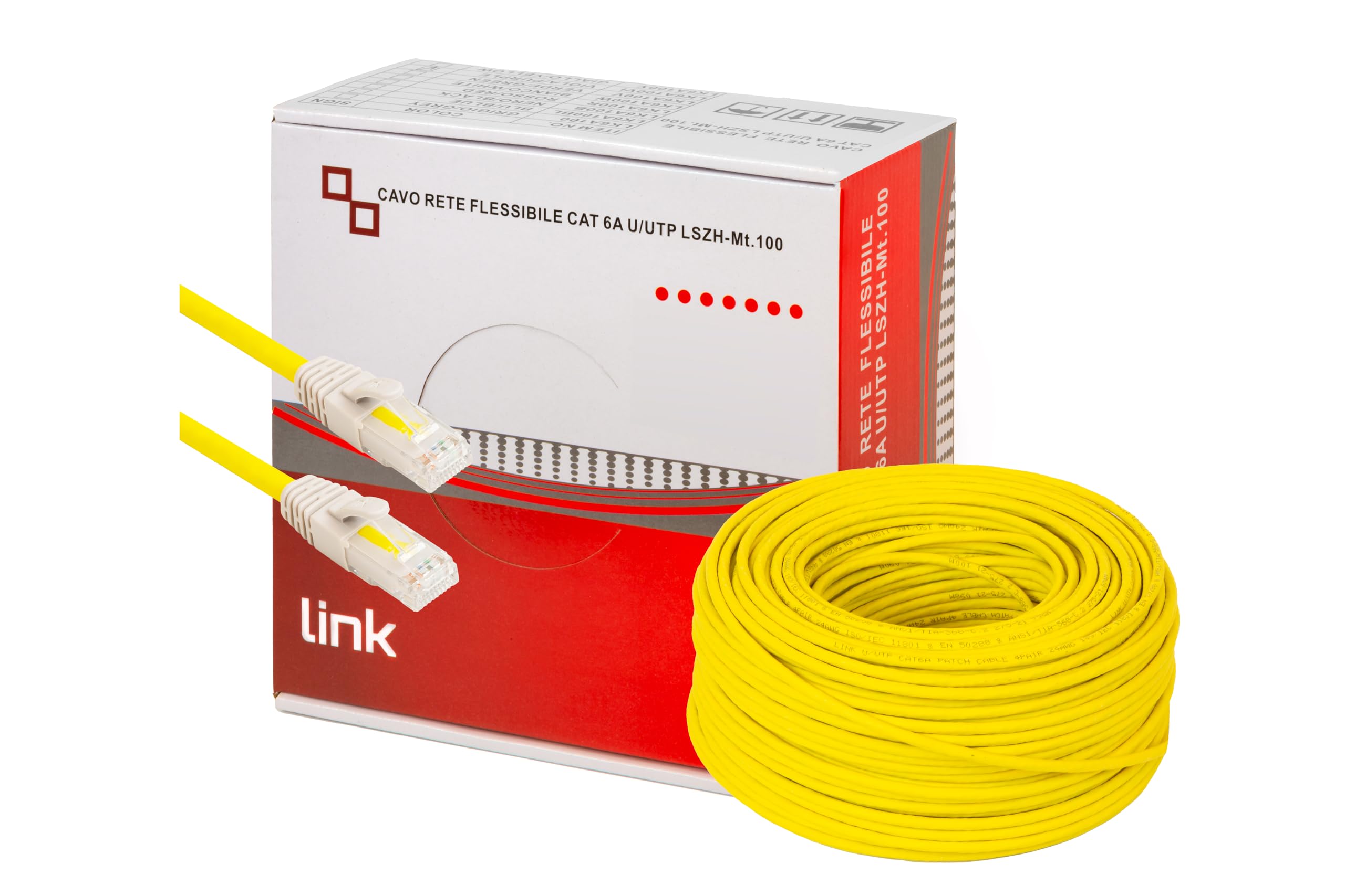 LINK LK6A100Y Câble réseau Cat. 6A non blindé UTP AWG24 Halogène flexible couleur jaune 100 m