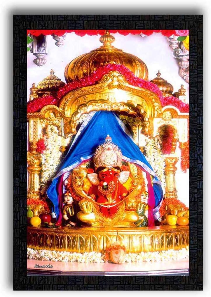 PNF Shree Siddhivinayak Ganapati with Wooden Synthetic Frame Religious Painting (Multicolour, Medium Size - 14 x 20 inch)