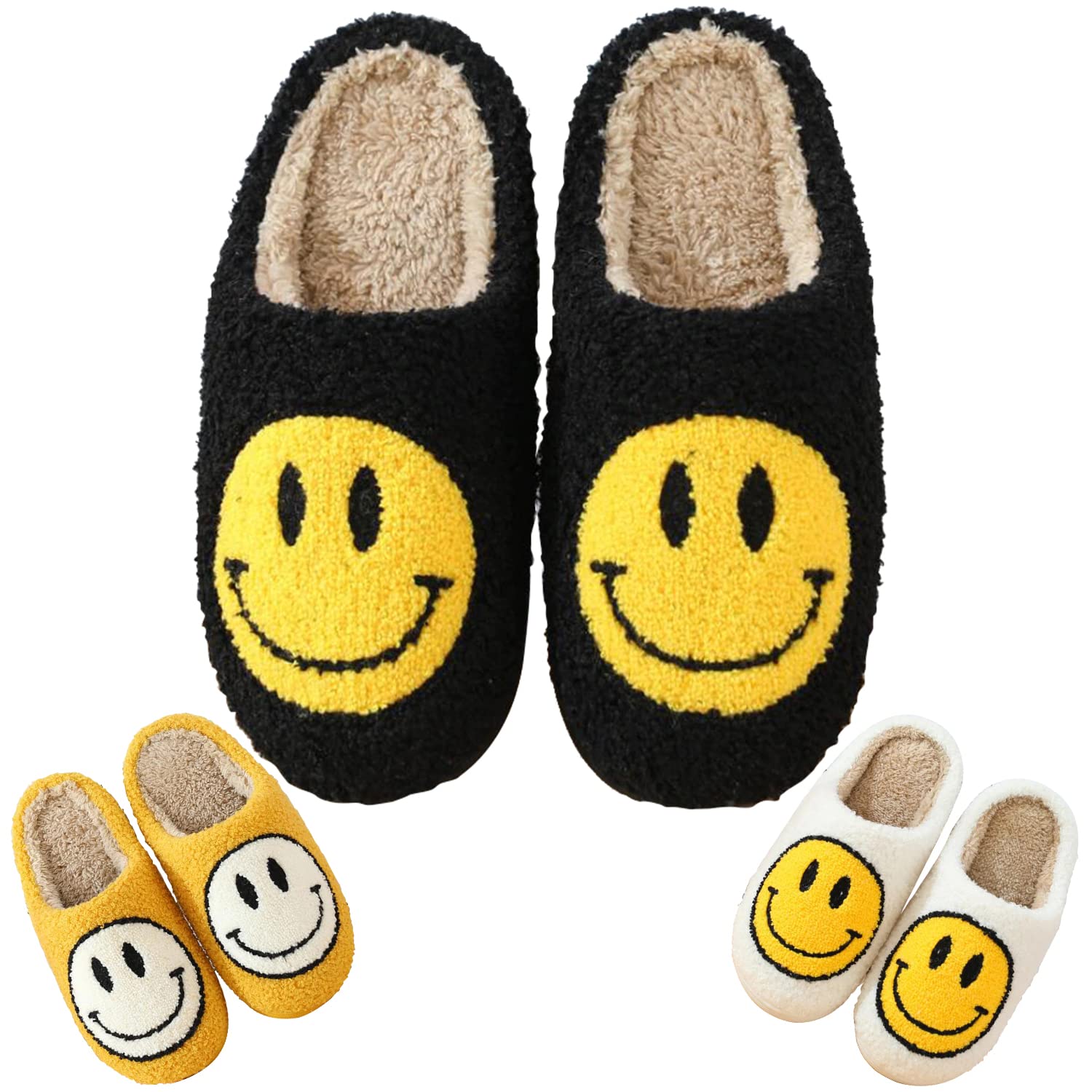 SD Pacific ClothingSD Smiley Face Slippers House Slippers for Women Premium Microterry Fuzzy Slippers – Comfortable and Funny Design White, Yellow, Black