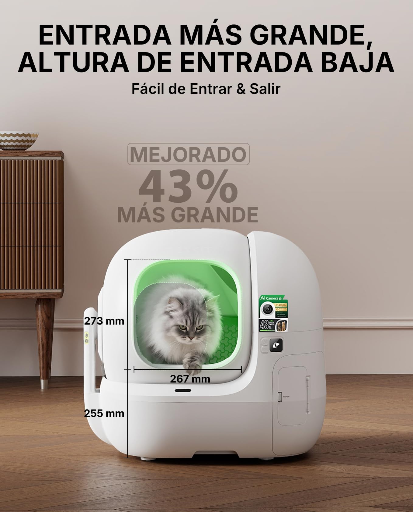 PETKIT PUROBOT MAX Pro 2 Arenero Gatos Autolimpiable, Entrada Mayor, Cámara AI, Arenero Autolimpiable para Gatos, 2,4 G y 5 G WiFi, Seguimiento Sanitario, Eliminación de Olores, 76L, para Varios Gato