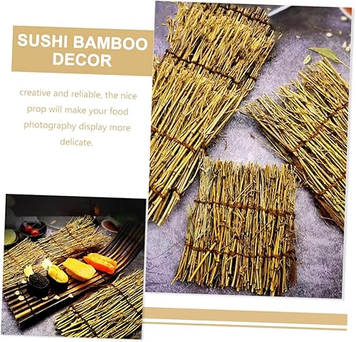 Miniatura 8 de Mikinona Juego de 6 bandejas de bambú para mesa de sushi para comer, mini cerca, decoración de mesa de comedor, platos de bolas de masa hervidas,