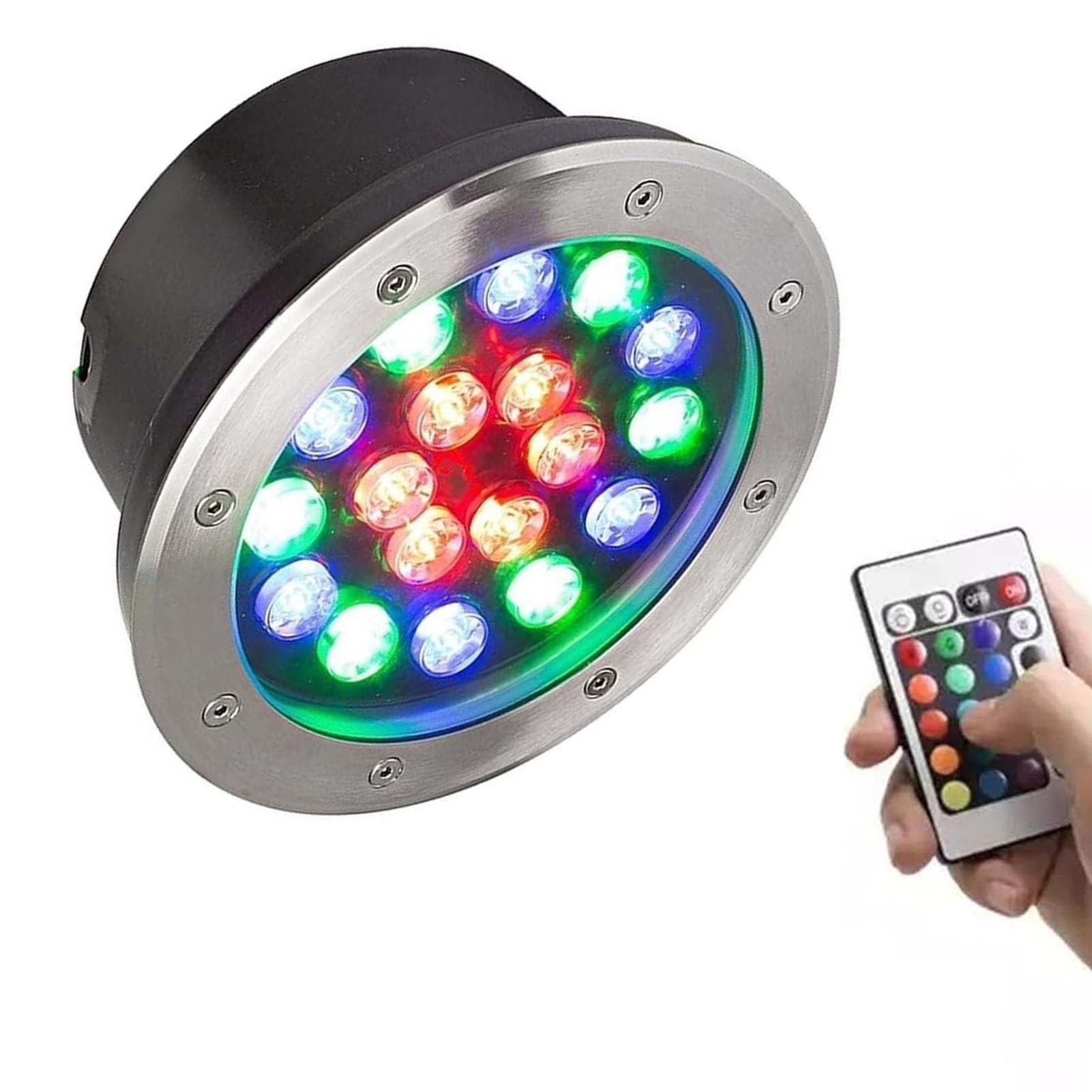 THEGA Foco LED Piscina, Luces De Paisaje Submarino, Foco Sumergible IP68, Foco Sumergible LED con Cambio De Color RGB, para Jardín, Focos De Piscina, con Mando A Distancia(12V,9w)