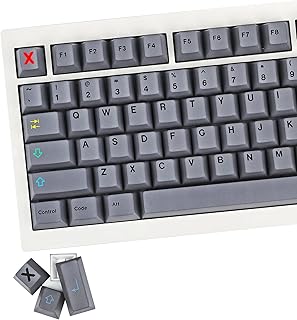 GEKUCAP Minimalist Gray Keycaps, 129 Keys PBT Cherry Profile Dye-sub Keycaps Keyboard Keycaps Set Fit for 61/64/87/96/100/104/108 Cherry Mx Switches ISO ANSI Layout Mechanical Keyboard（8001 keycap）