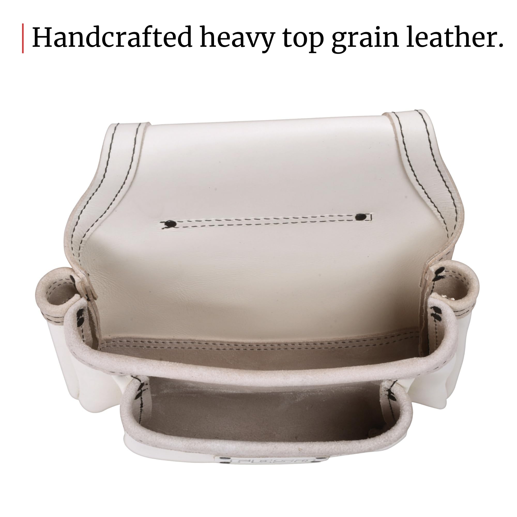 FESA Accesorio de piel para uñas, bolsa de herramientas de cuero de grano superior pesado con 2 bolsillos grandes para clavos y tornillos, bolsa de cierre para cinturones de hasta 3 pulgadas, hecha a