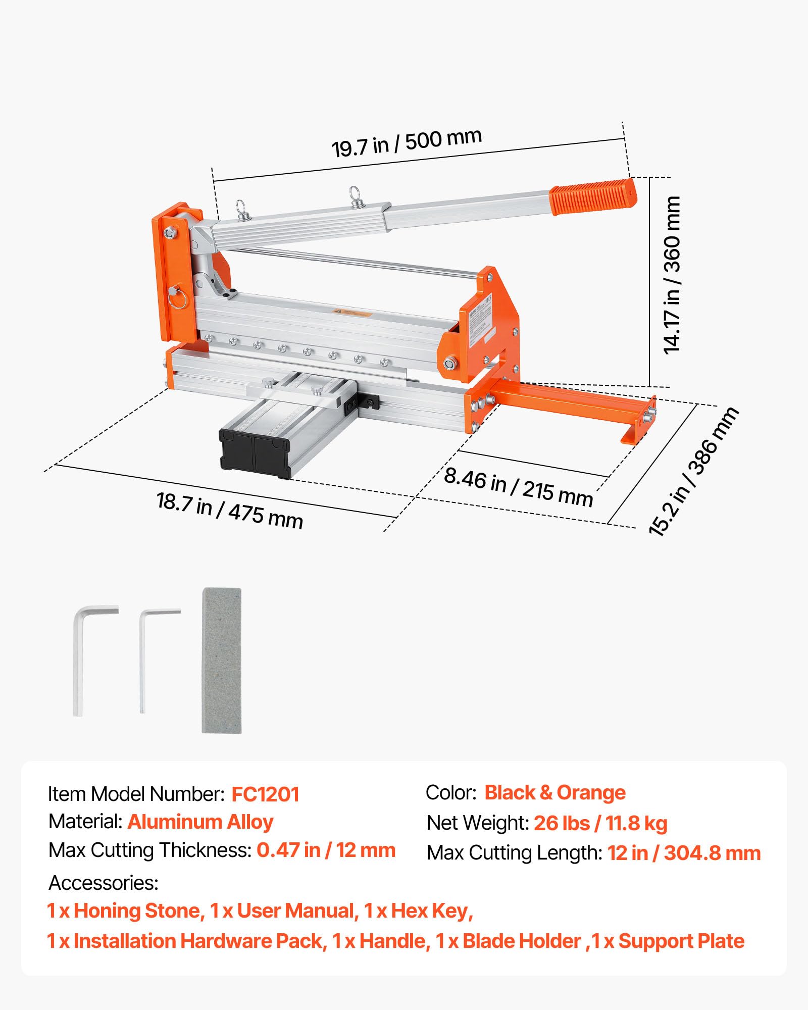 VEVOR Guillotina para Laminado, Cortador de Suelo, Corte Máximo 304,8 mm, Espesor 12 mm con Cuchilla D2, Guía de Ángulo, Palanca de Aluminio, Soporte Telescópico para Piso Vinilo SPC LVP LVT VCT WPC