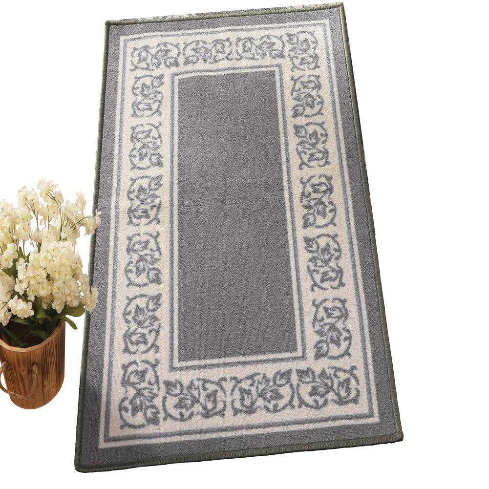 Collections EtcFloral Border Skid-Resistant Accent Rug, Grey, 20" X 59"