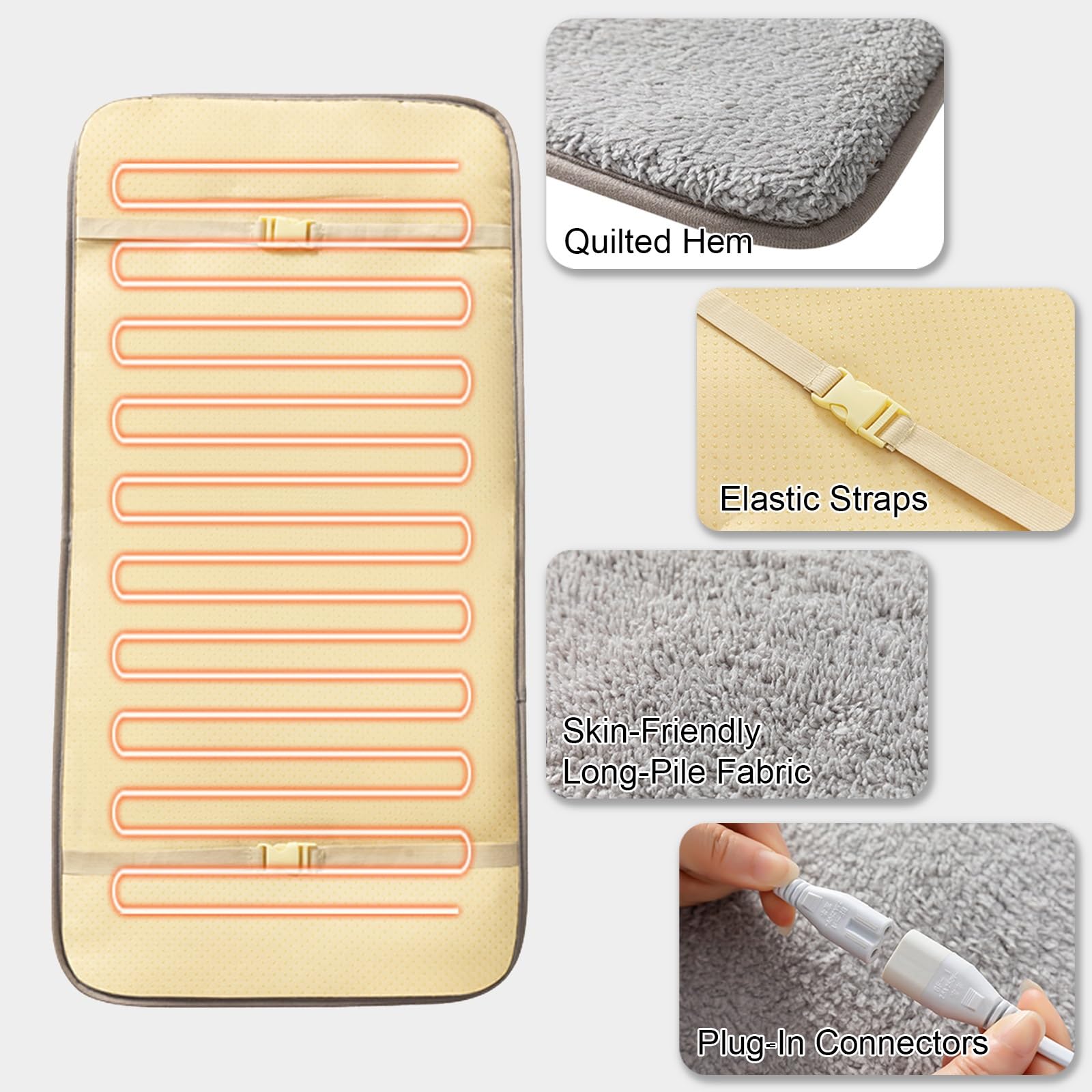 Coussin Chauffant Portable Long avec 9 Niveaux de Chaleur et Une Minuterie de 1 à 12 Heures, Tapis Chauffant pour Bureau, Heating Pad Grande Surface
