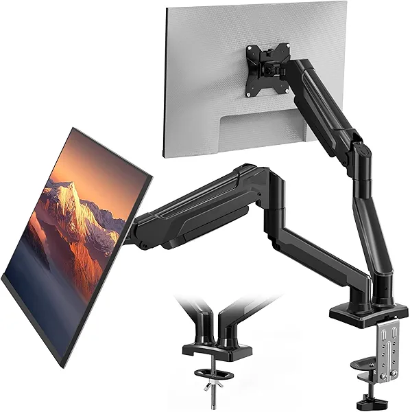BONTEC Monitor Arm Desk Mount, Gas Spring Monitor Stand, Adjustable Full Motion VESA with C Clamp & Grommet Base, Supports 6.6-19.8lbs LCD/LED Tilt, Swivel, Rotation (Dual Arms, 15-32 Inch) 