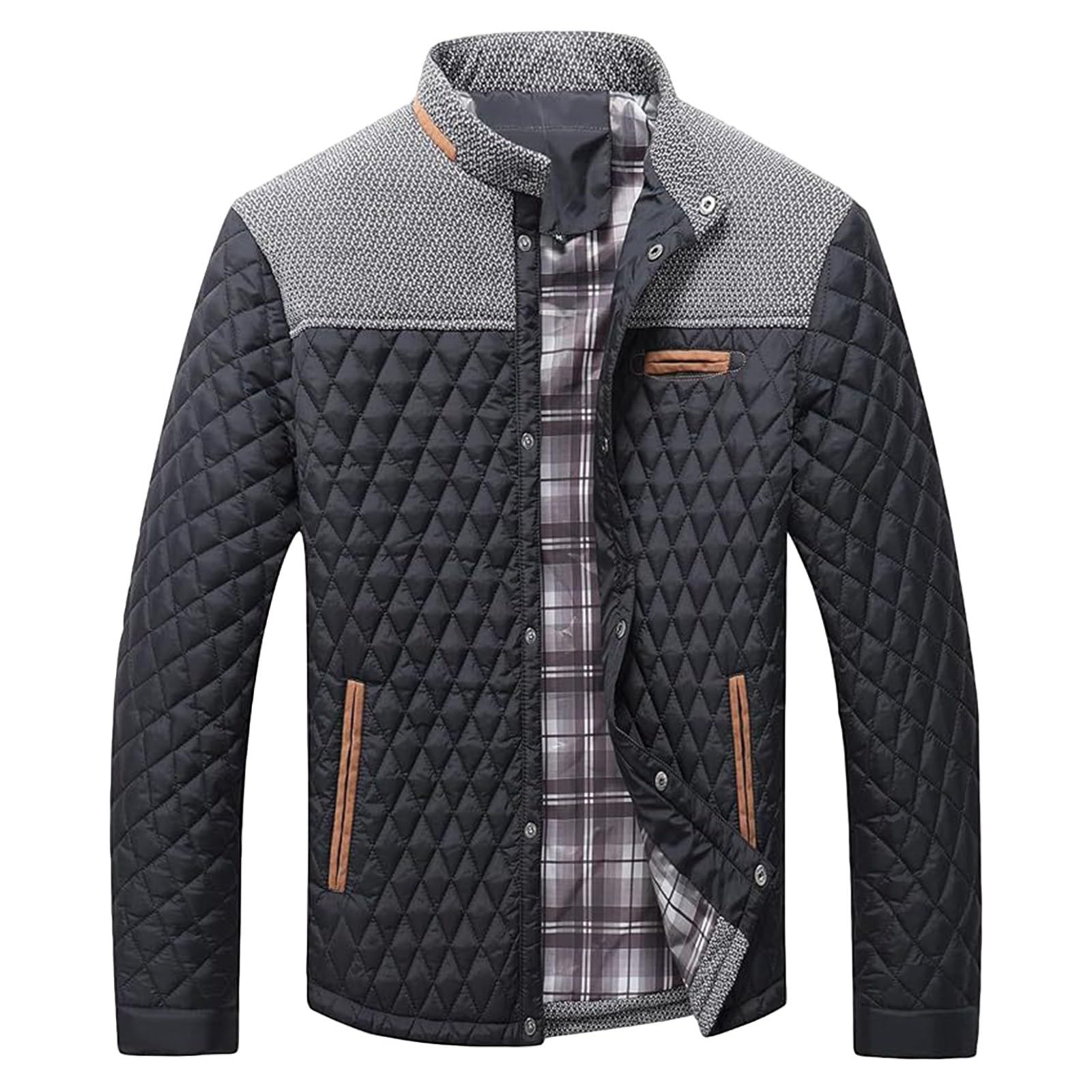 Herren Jacke Übergang Hemdjacke Warm Daunenjacke Leicht Dünn Winterjacke Gefüttert Übergangsjacke Puffer Jacke mit Druckknöpfen Herrenjacke Männer Steppjacke Winter Herbstjacke mit Taschen