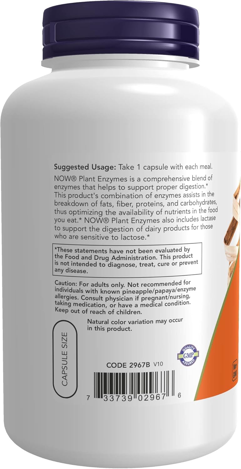 NOW Supplements, Plant Enzymes with Lactase, Protease, Papain and Bromelain, 240 Veg Capsules : Health & Household