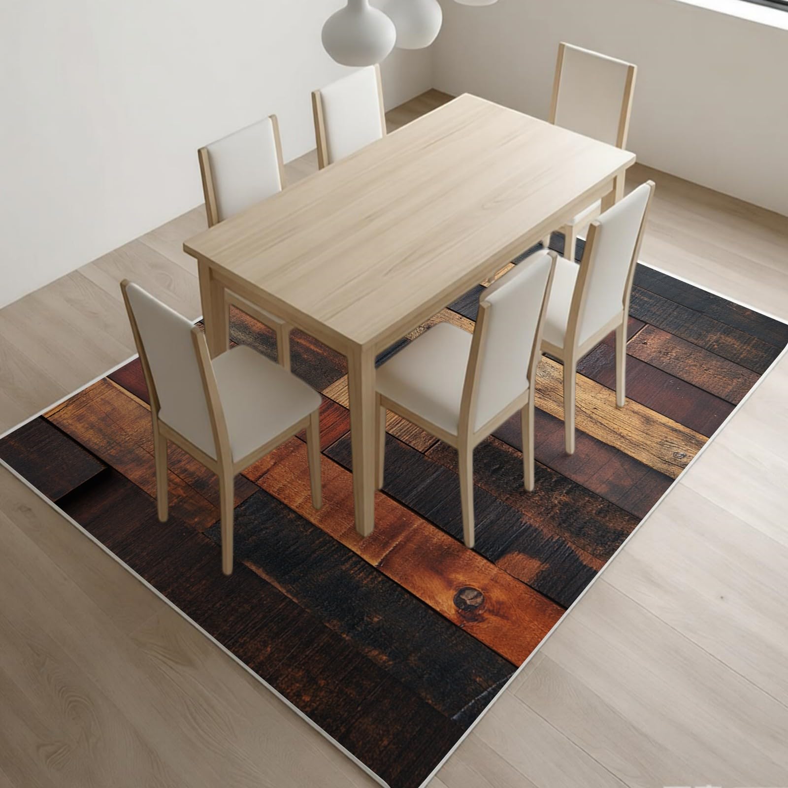 Tappeto Lavabile 160 x 230 cm Effetto legno retrò Tappeto Soggiorno Morbido Antiscivolo marrone Pelo Corto per Camera e Sala da Pranzo