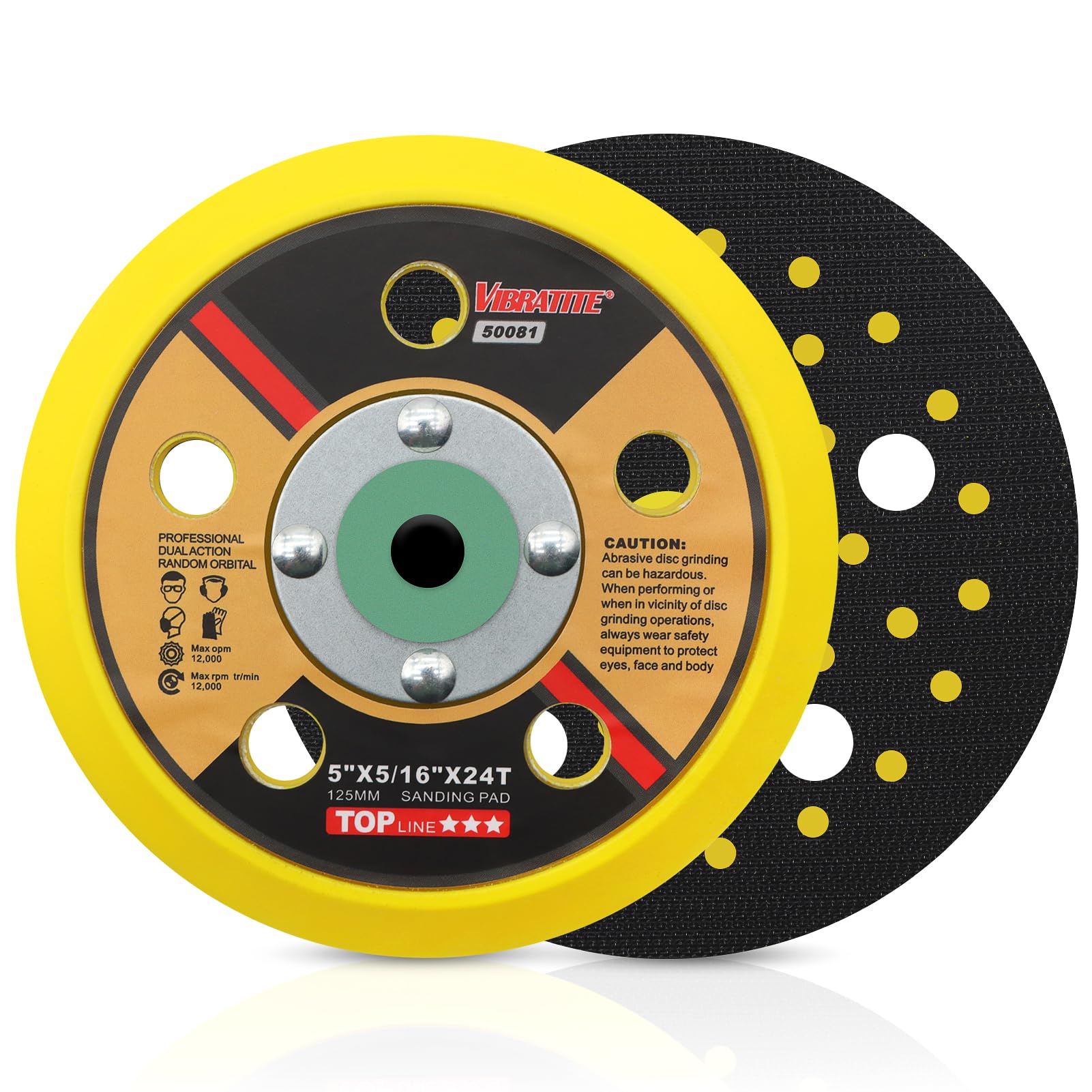 VIBRATITE 5 Inch 5 Hole DA Sander Hook & Loop Backing Plate Pad, 5/16 Inch-24 Thread Dustless Random Orbital Sanding Pad, Polyurethane Material, Black