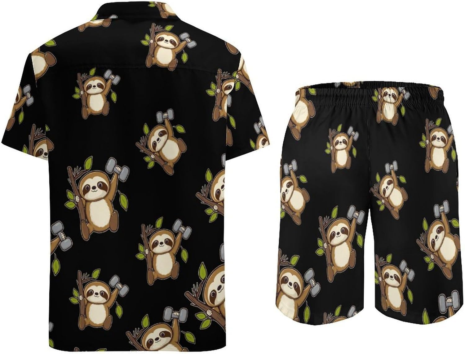 Power Sloth Weight Training Summer Mens Vacation Outfits Beach Shirts Shorts Matching Set
