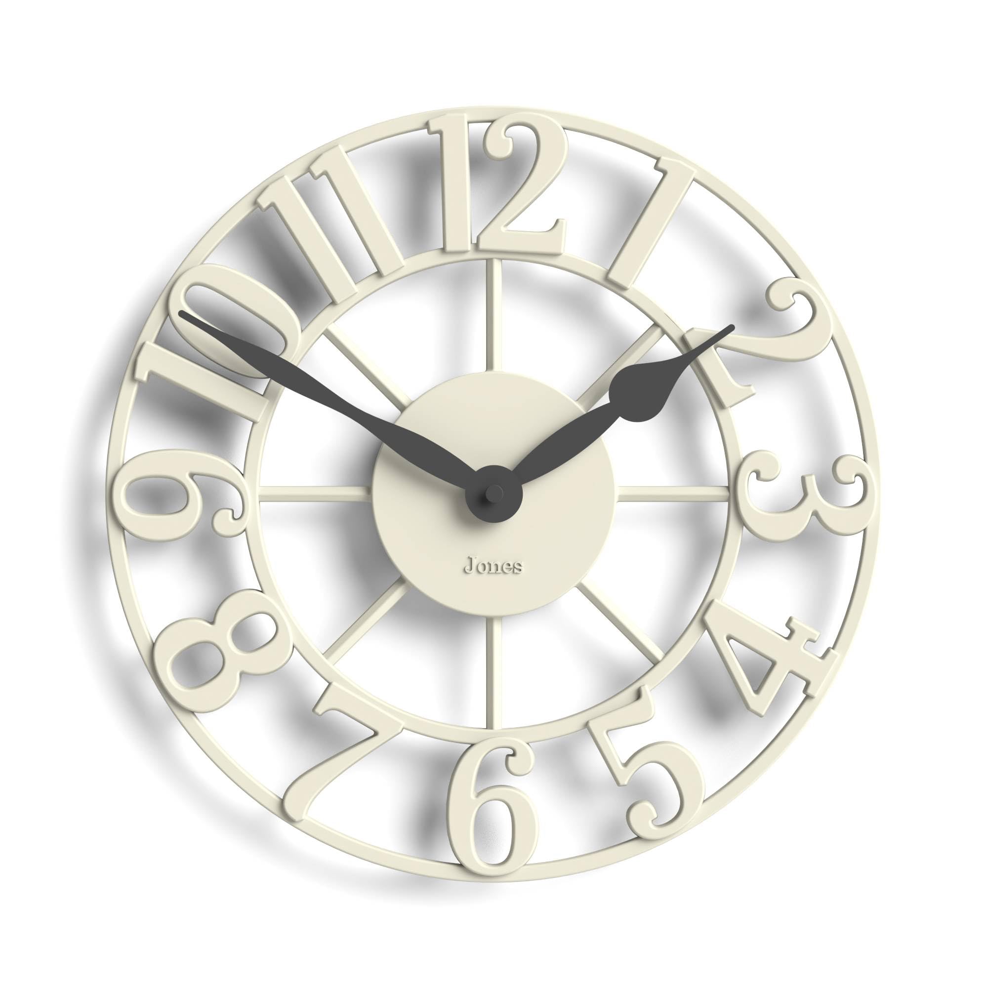 Jones Clocks® Lighthouse wall clock | Sculptural skeleton clock | Pale cream | Elegant raised moulded numerals | Decorative design for kitchen, living room or bedroom
