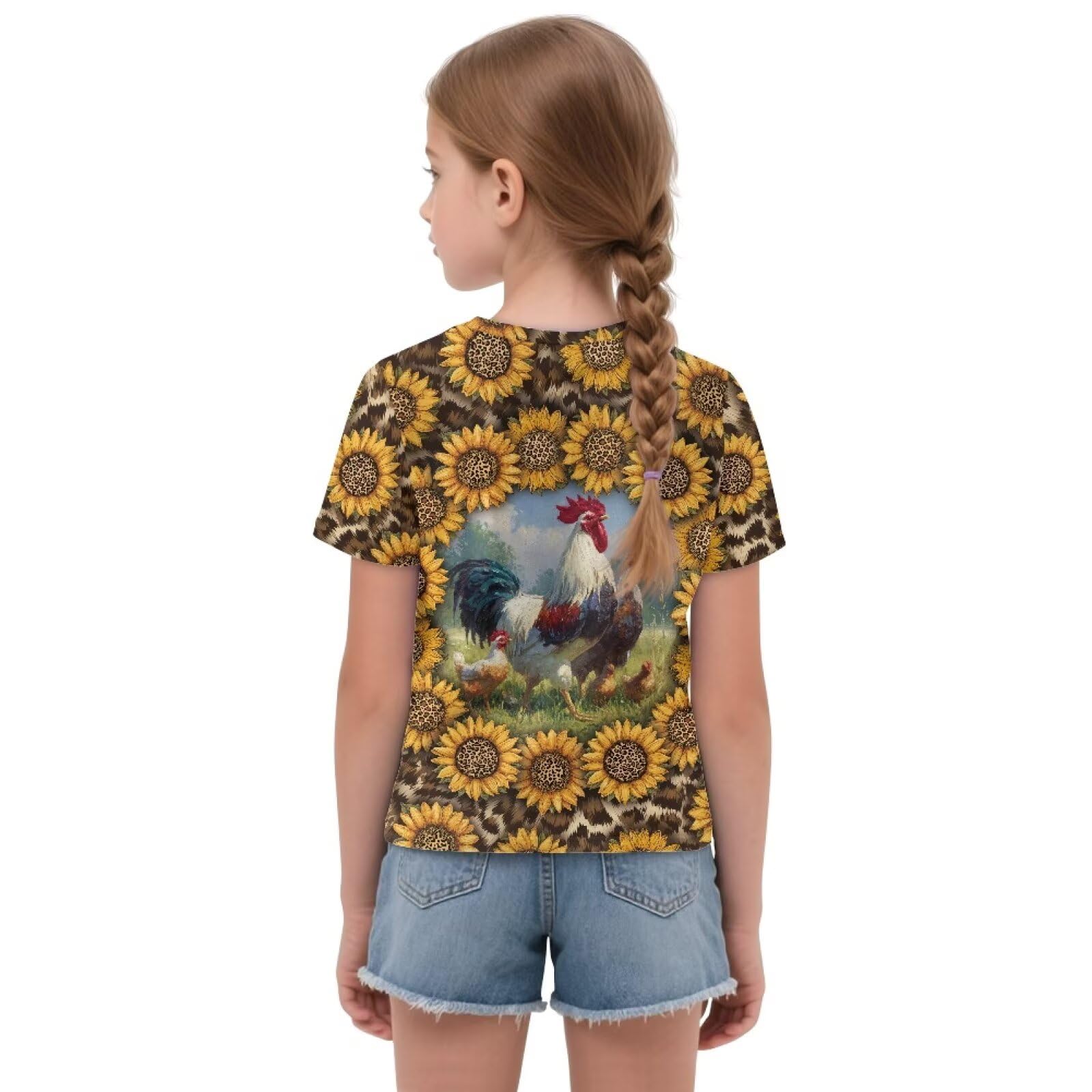 Viewamoon Sunflower Chicken Short Sleeve Twist Knot T Shirt for Girls 11-12 Leopard Tee Shirt Blouses for Kids Casual Crewneck Shirts for Outdoor Vacation