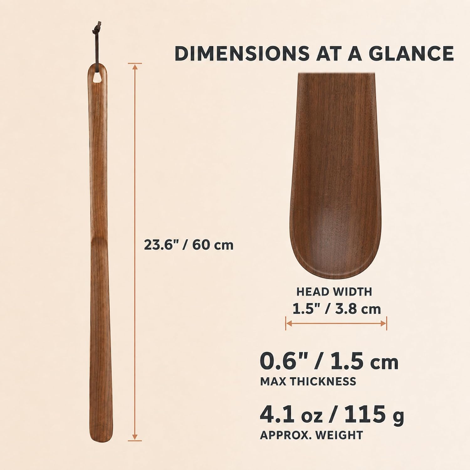 23.6-Inch Long Handle Shoe Horn, Solid Black Walnut Wood image 5