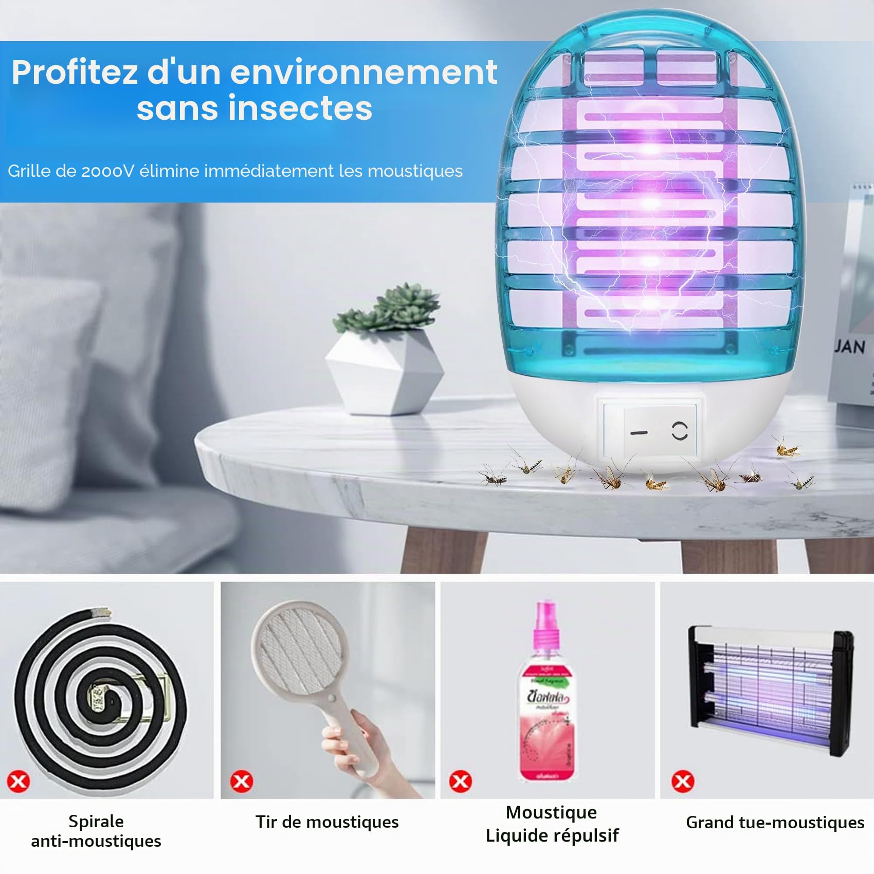Lampe Anti Moustique,2026 Nouveau Electrique Anti Moustique 4 Tue Mouche Electrique avec lumière UV Piège à Insectes électrique Répulsifs à Moustiques,Anti Mouches Sûr et Efficace
