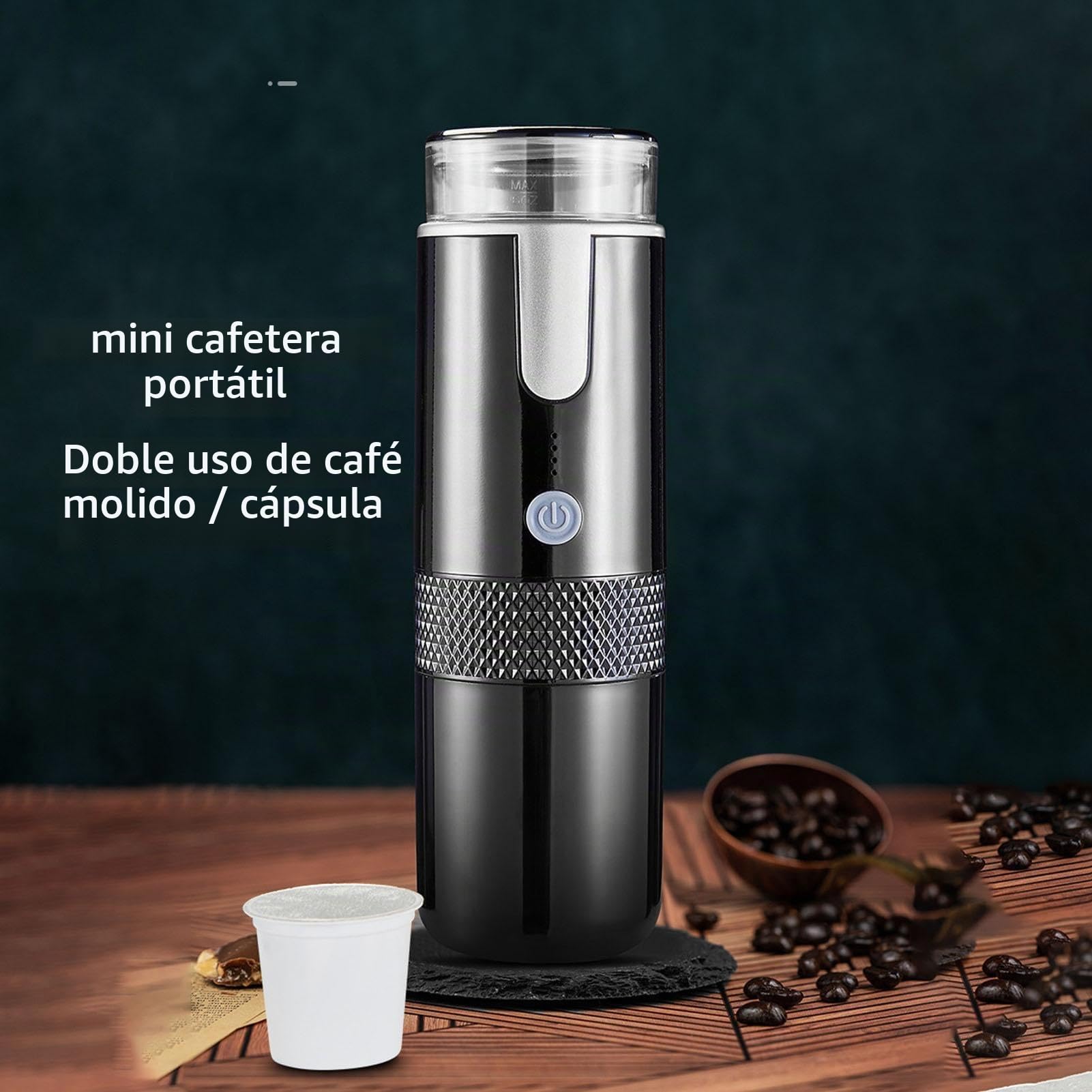 Cafetera Portátil Capsulas Espresso 2 en 1 Mini Máquina de Café Espresso con Batería de 1200 mAh Recargable para Viajes y Camping, para Cápsulas Americano K Cup