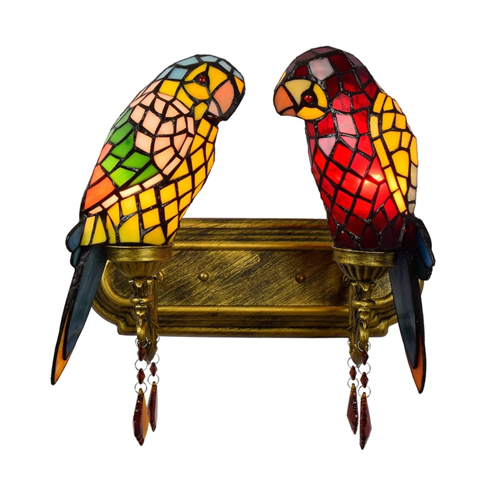 SXSCARKX Tiffany Wall Lamp Parrot Design Lights Stained Glass Lampshade for Living Room Bedroom Bathroom Headlights Aisle Cafe Bar Light Needed