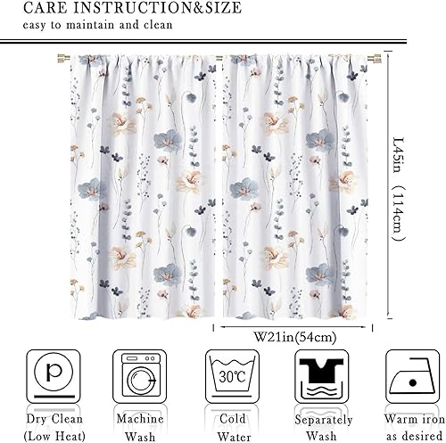 Miniatura 2 de Cortinas florales de acuarela, flores abstractas azules y beige, ramas, hojas, fondo impreso, mangas para barra, cortinas de ventana para sala de