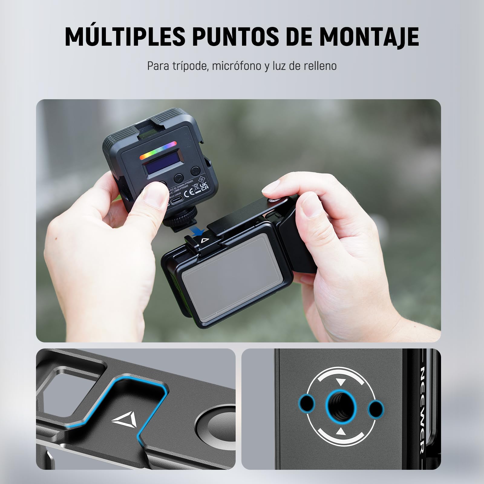 NEEWER Kit de accesorios de jaula y mango lateral compatible con cámara DJI Osmo Action 5 Pro / 4/3, soporte magnético de metal protector para video, barra extensora de obturador de zapata fría, negro