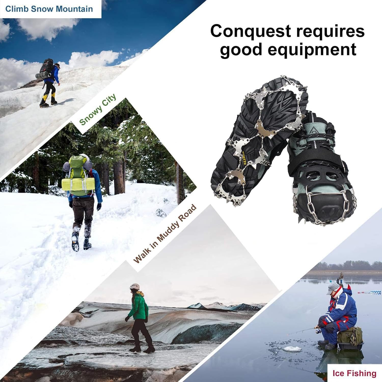 Ice Snow Grips 32 Spikes Hiking Boot & Shoes Traction Cleats Stainless Steel Anti Slip Winter Ice Grippers Easy to Use Climbi