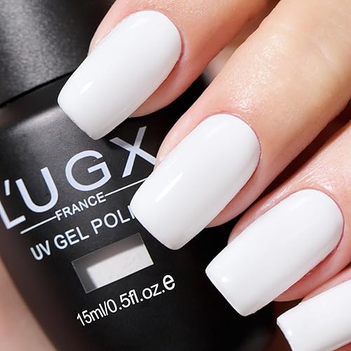 L'UGX Esmalte de uñas de gel blanco para Navidad, 0.5 onzas líquidas, para remojar los rayos UV, punta francesa, colores de gel para arte de uñas,