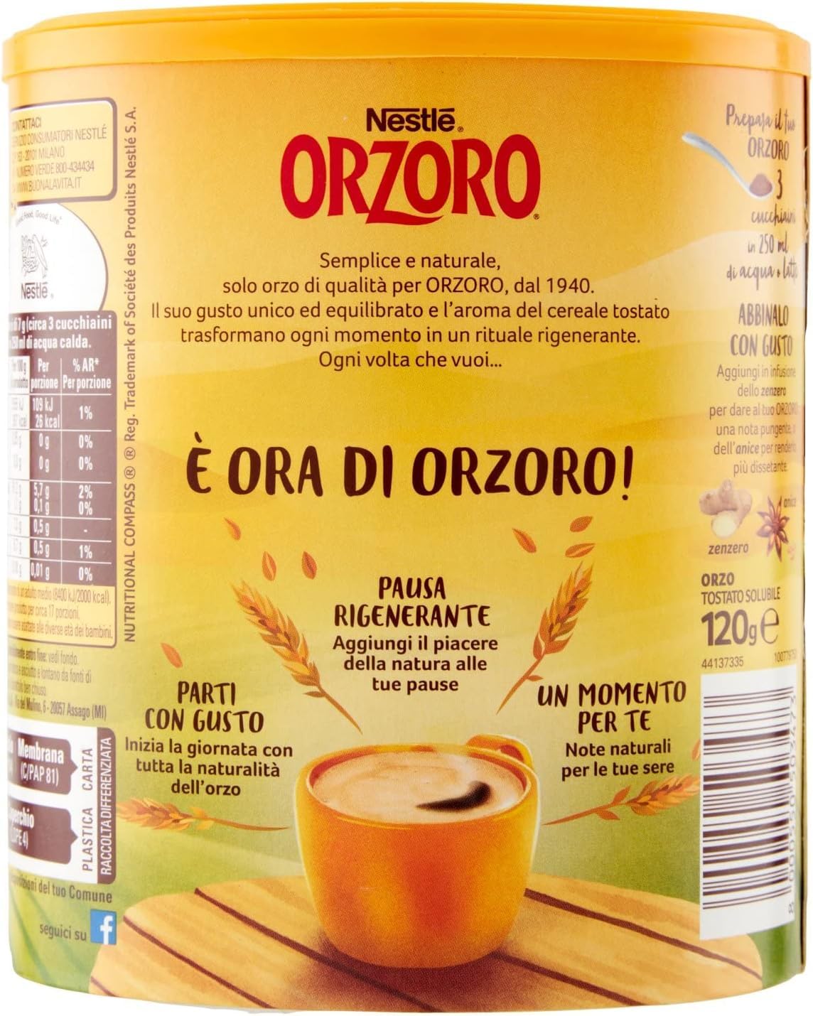 Italian Gourmet Orzoro Orge Soluble – Lot 12 x 120 g Boisson instantanée d’orge, alternative au café sans caféine, goût malté doux, se dissout rapidement, petit-déjeuner + Italian Gourmet polpa
