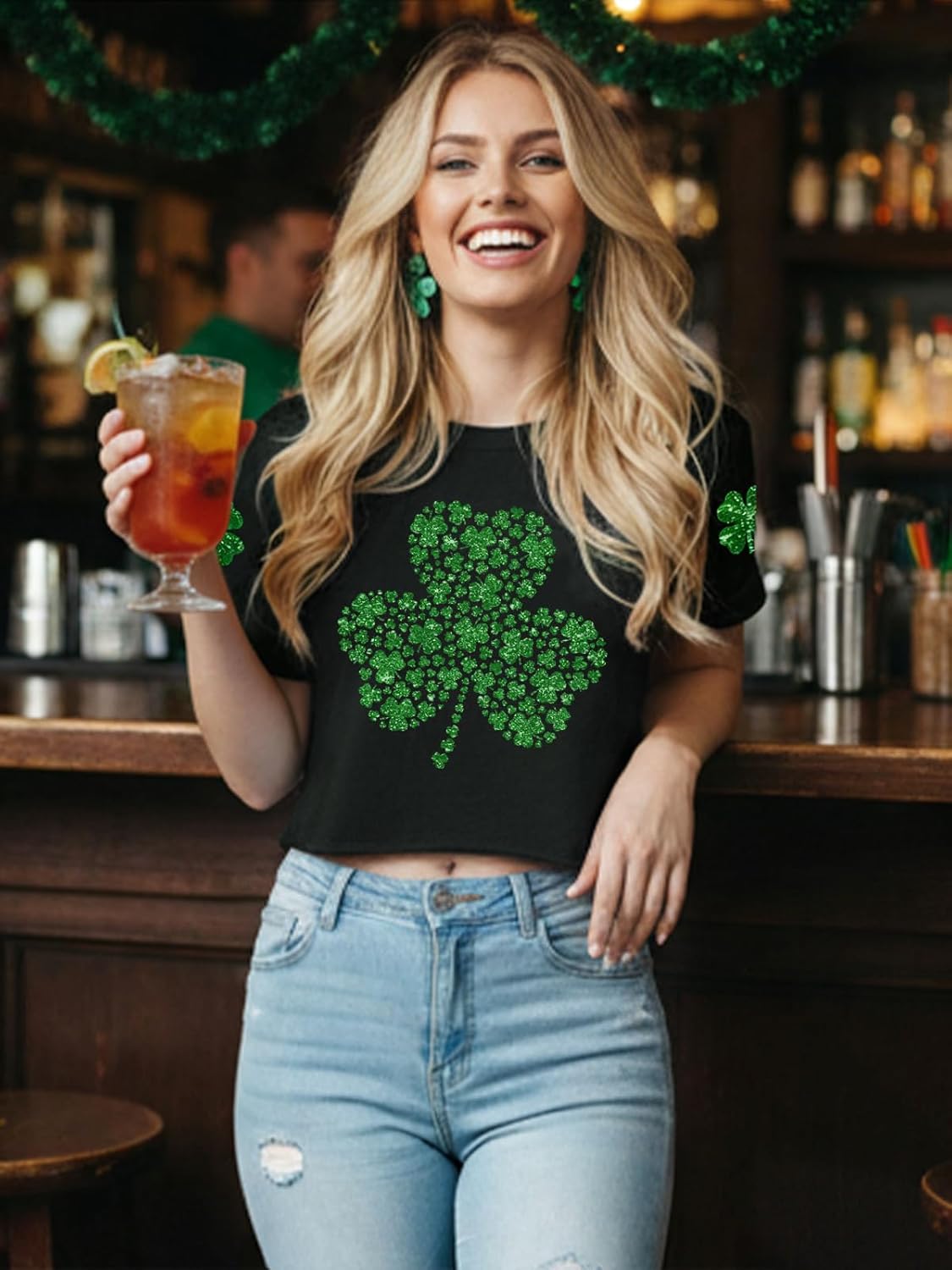 St Patricks Day Shirt Women Pattys Day Crop Top Irish Shamrock Tshirt Lucky Short Sleeve Tops - Image 2