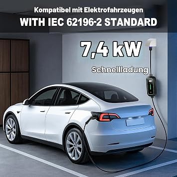 EV Type 2 Charging Cable Schuko 1-Phase 6-32A Adjustable with LCD (7.4kW 5M)