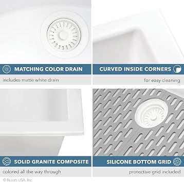 Ruvati 33-inch Granite Composite Quartz Workstation Drop-in Topmount Kitchen Sink Matte White - RVG1306WH