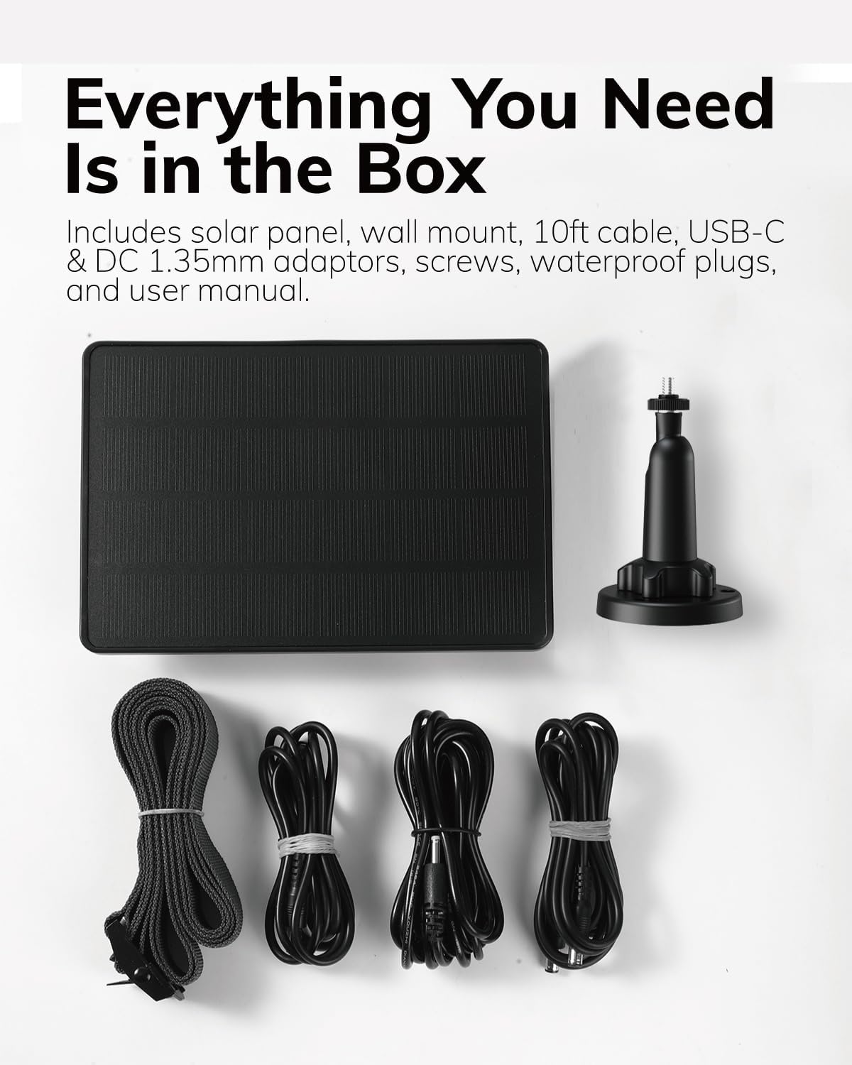 EcoShield Solar Panel Battery for Ring Outdoor Camera — UPPEROSEY 4W Solar Powered Outdoor Charger with 4400 mAh Battery for Home Security Driveway, IP66, Included USB-C & Barrel Plug, Black