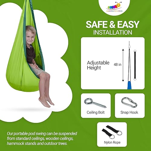 Miniatura 21 de Silla columpio colgante para niños con bolsillo, hamaca colgante, diversión en interiores y exteriores, rincón de relajación, terapia sensorial