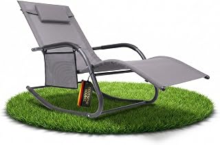 ALBATROS Gartenliege C-Form | Kopfkissen, Seitentasche, 160kg, wetterfest | Relaxliege, Schaukelstuhl, Schwungliege & Sonnenliege, Gartenstuhl, Balkonmöbel Grau, langlebig, für Garten & Terrasse