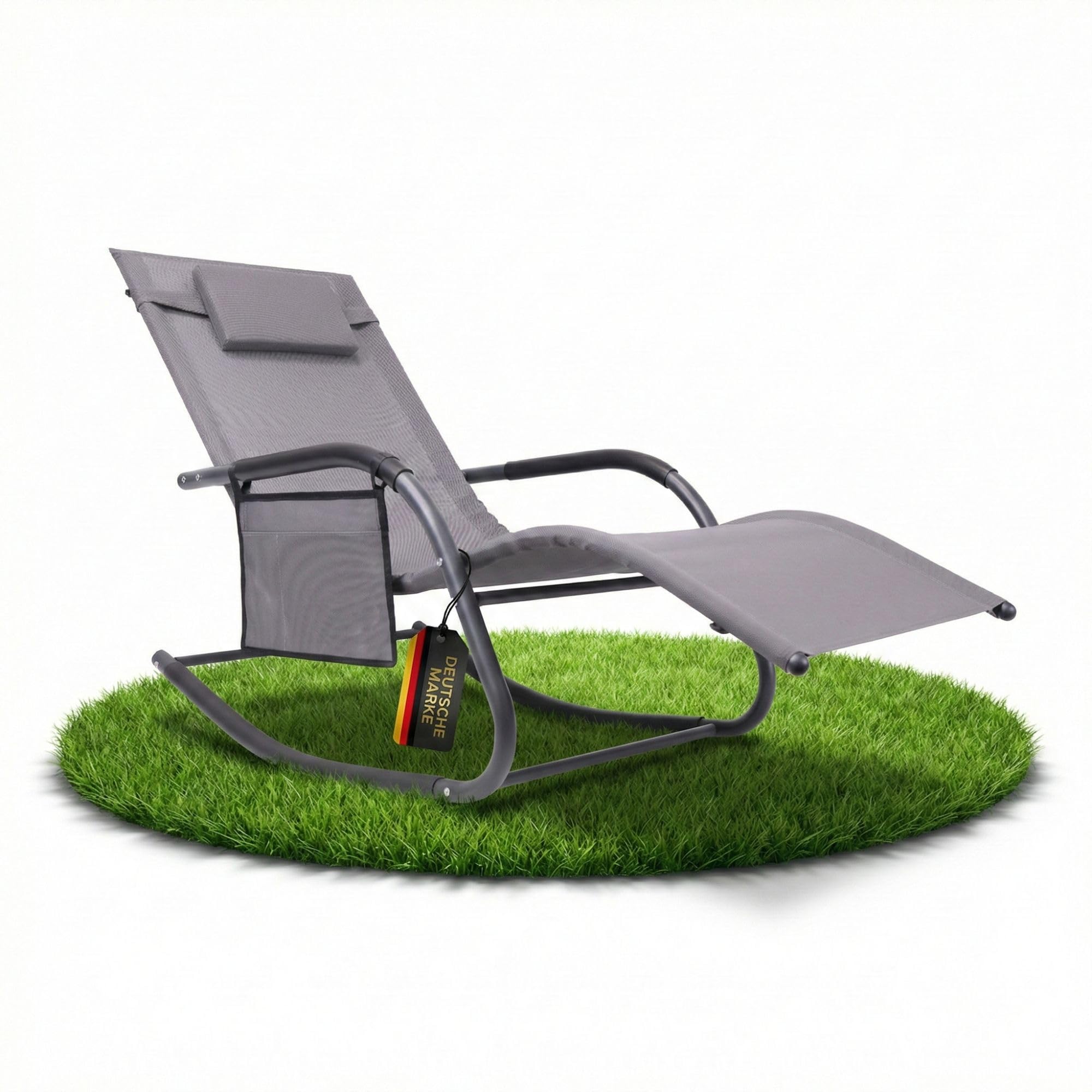 ALBATROS Gartenliege C-Form | Kopfkissen, Seitentasche, 160kg, wetterfest | Relaxliege, Schaukelstuhl, Schwungliege & Sonnenliege, Gartenstuhl, Balkonmöbel Grau, langlebig, für Garten & Terrasse