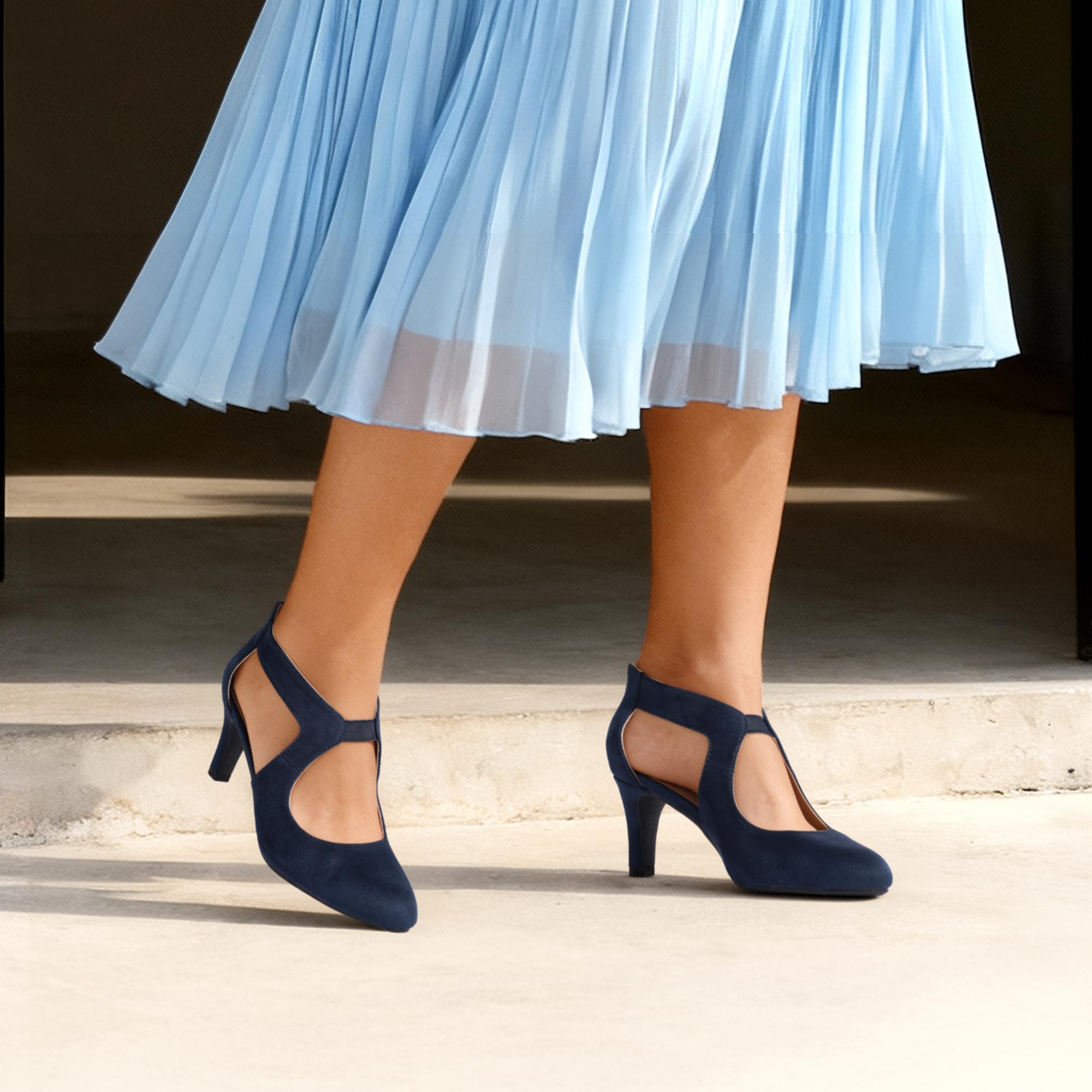 Dream Pairs, scarpe da donna con punta chiusa, tacco basso kitten heel, eleganti per abiti da festa e da sposa, Blu marino, 40 EU