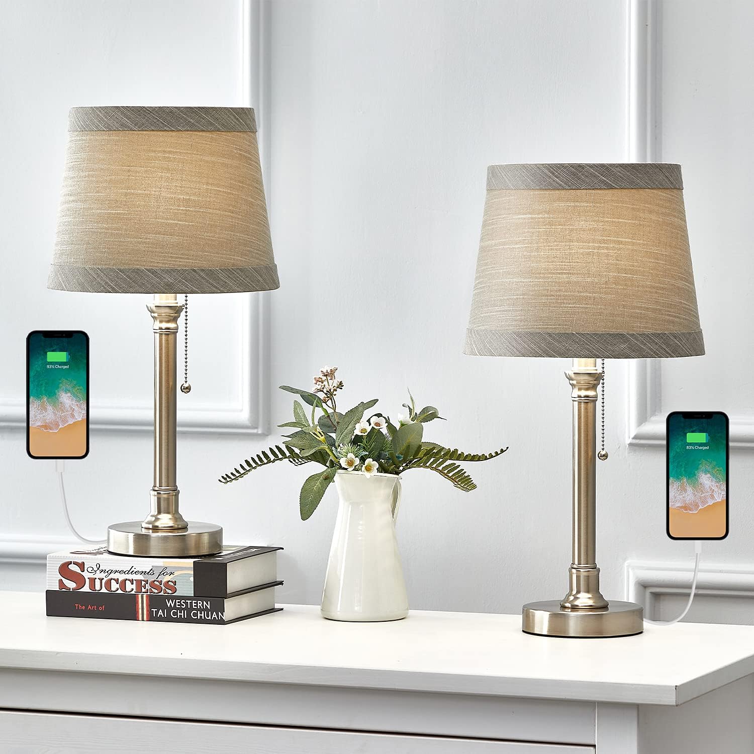 Oneach USB Table Lamp Set of 2 for Bedroom Living Room Office Modern