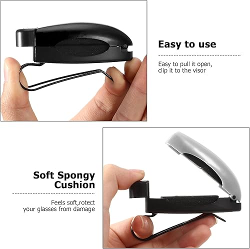 Miniatura 2 de 6 piezas de soporte para lentes de sol con clip para visera de automóvil, tarjeta de boletos, suministros de automóvil (negro, plateado)