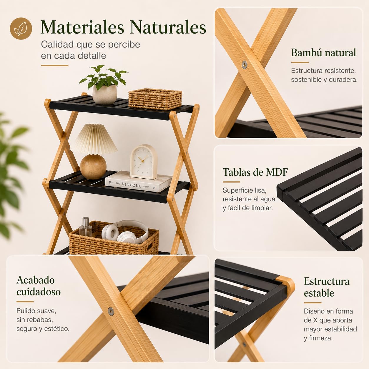 XZ-24508 Estante Zapatero de 3 Niveles Plegable de Bambú 28x37.5x93.5cm Negro - Organizador Portátil para Calzados Sin Instalación, Zapatero para Pasillos