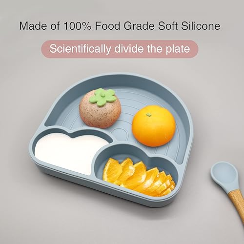 Miniatura 2 de Platos para bebé con succión, platos de alimentación para niños pequeños, 3 diseños de arco iris divididos, juego de cubiertos de cuchara para