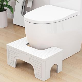 Foldable Toilet Stool Squat for Adults and Kids, 7" & 9" Adjustable Heights Bamboo Flip Poop Stool with Anti-Slip Layer for Bathroom - Improve Squatting Posture[No Installation Required]