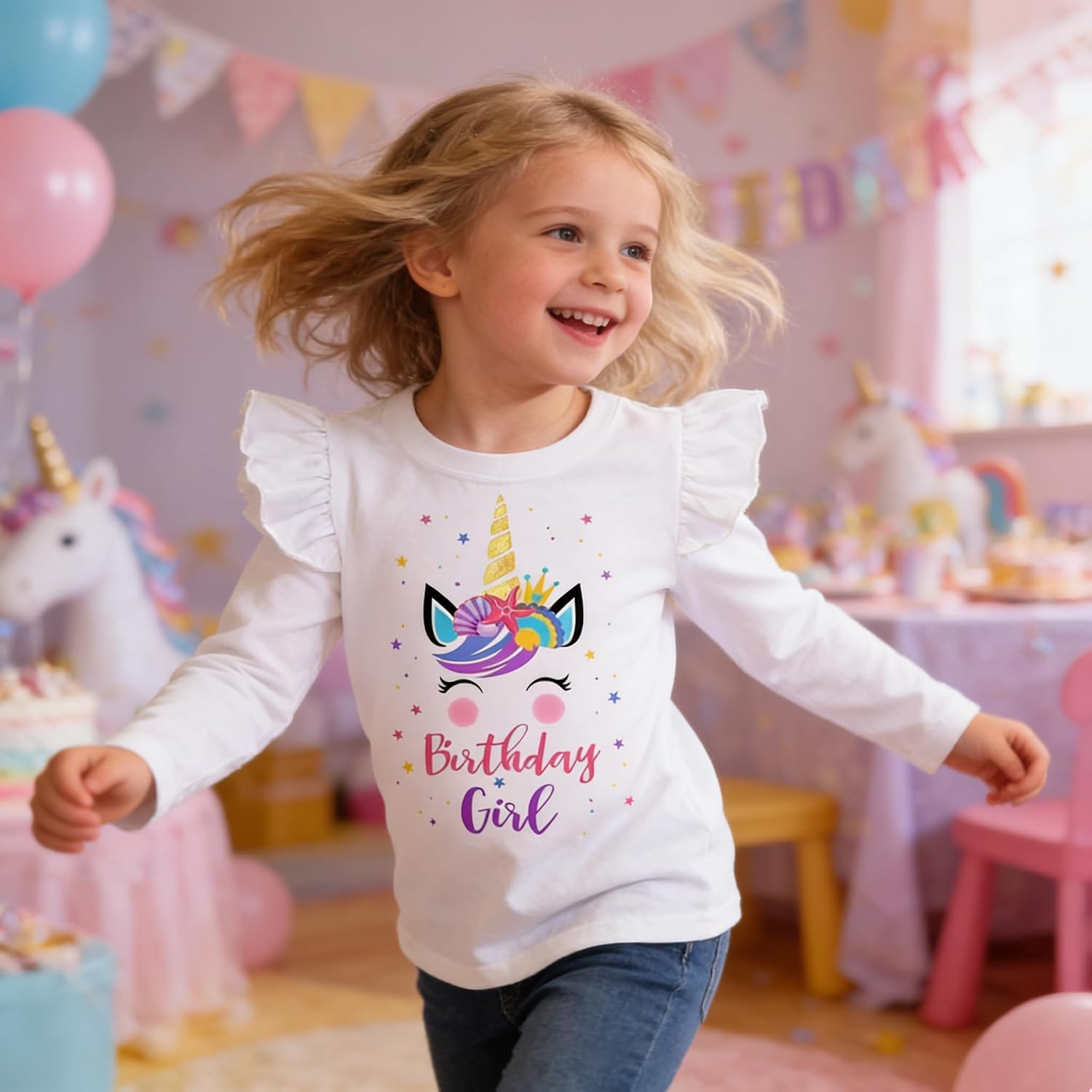 Tkria Birthday Girl Shirt Toddler Baby Girls Bday Long Sleeve T-Shirt 2nd 3rd 4th 5th 6th 7th Birthday Tee Tops Fall Outfits