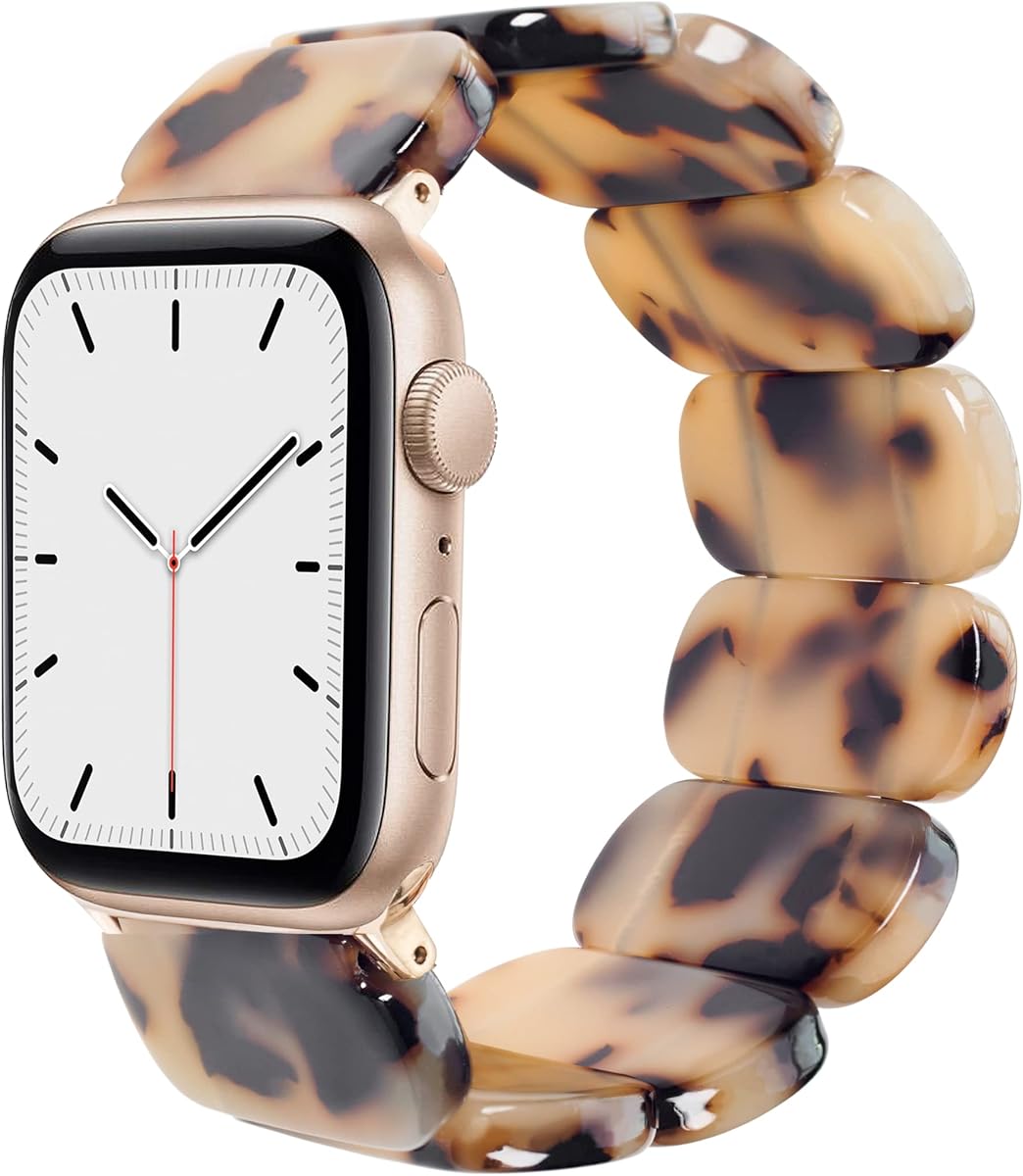 Heesch Blonde Tortoise Band Compatiable with Apple Watch Strecthy Band for Woman 38mm 41mm Fashion Resin Strap for iWatch 7,SE,6,5,4 40mm Wristband