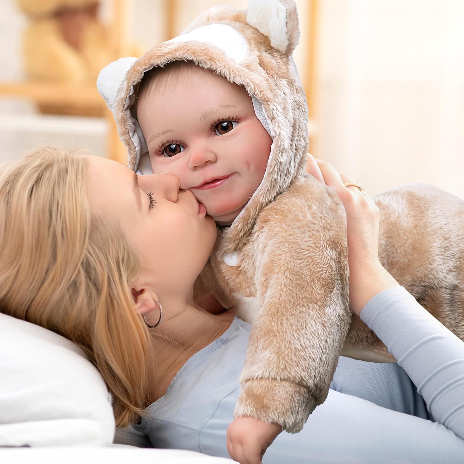 BABESIDE Reborn Baby Doll Clothes Set for 17-22 Inch Dolls Accessories, Cute Bear Baby Doll Clothes with Hat for Realistic Baby Dolls Girls & Boys, Khaki