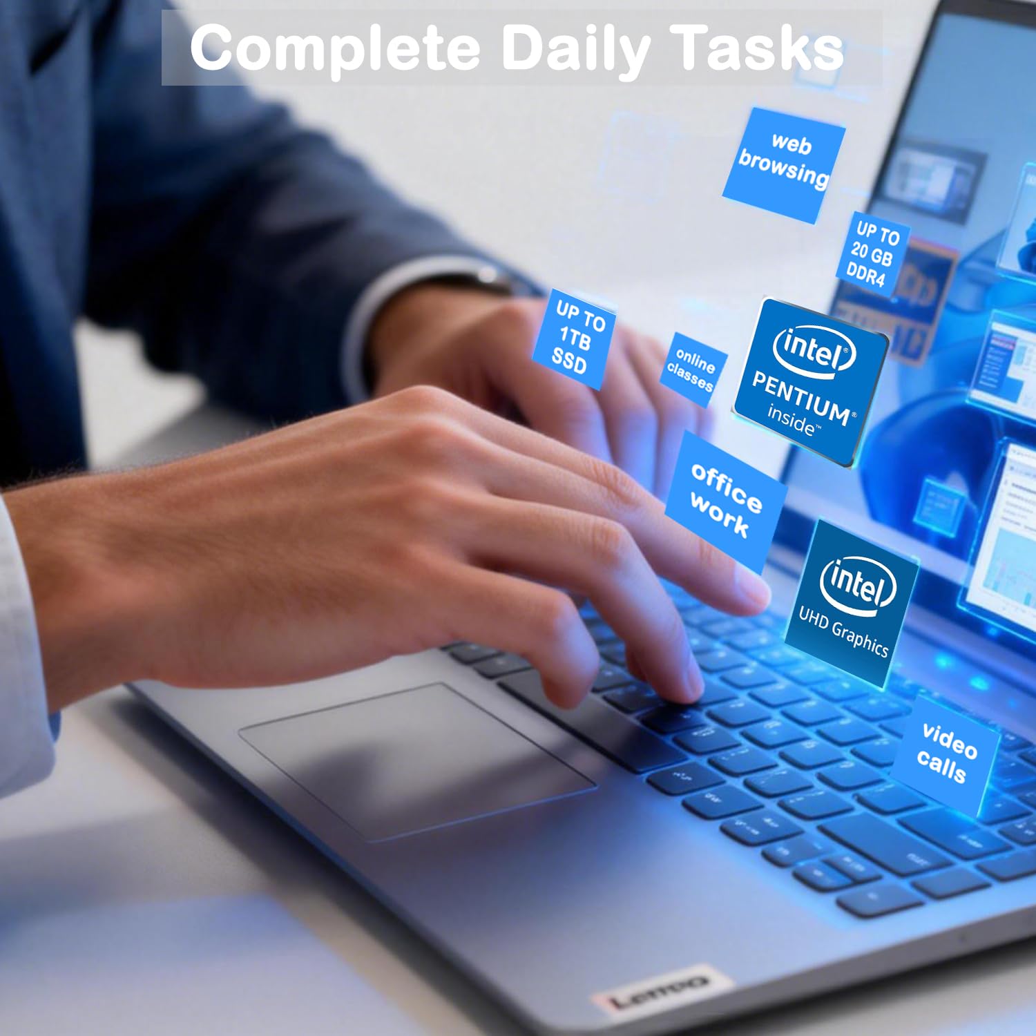 Lenovo Ideapad 1 Laptop Computer-15.6" FHD Display Laptop for Home & Daily Task, Intel N6000 Processor, 12GB DDR4, 128GB eMMC+512 GB SSD, Wi-Fi 6, 1MP HD Camera, Windows 11 Home, SD Card Reader