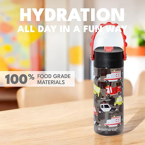 Miniatura 10 de Elemental Splash - Botella de agua para niños con tapa de popote a prueba de fugas y asa de reventar, botella de agua de plástico Tritan duradera de