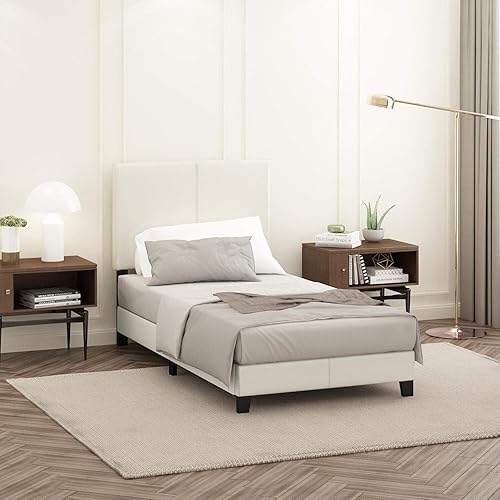 Miniatura 19 de Furinno Pessac - Marco de cama tapizado, piel sintética blanca, tamaño individual XL Blanco,Negro -,Glacier,Negro (plain