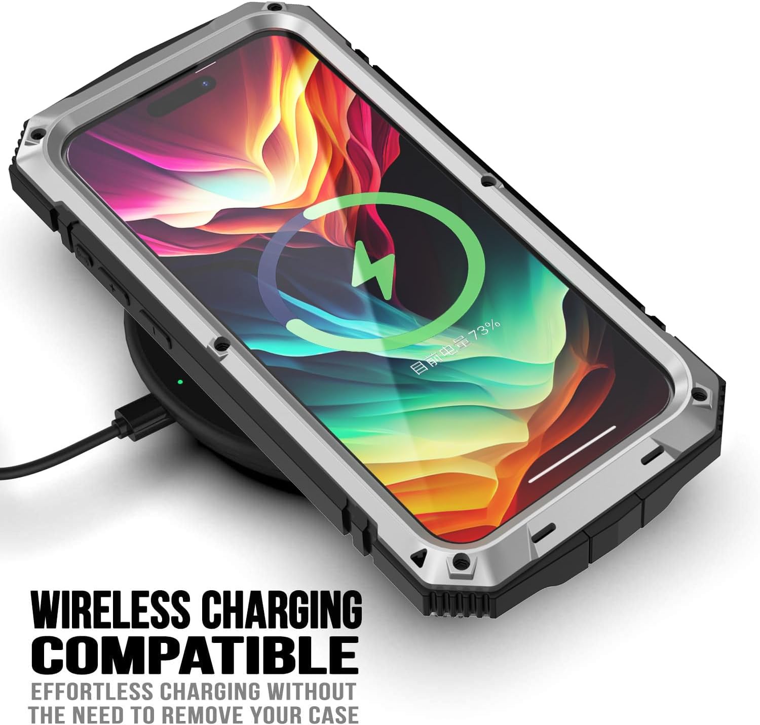 Simicoo Compatible with iPhone 15 Pro Metal Case with Screen Protector Camera Protector Military Rugged Heavy Duty Shockproof Case with Metal Kickstand Full Body Tough Dustproof Case (Sliver)