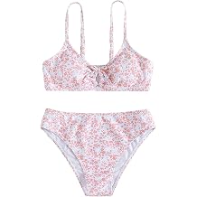 COZYEASE Girls 2 Piece Ditsy Floral Print Knot Front Ruched Triangle Bikini Swimsuit